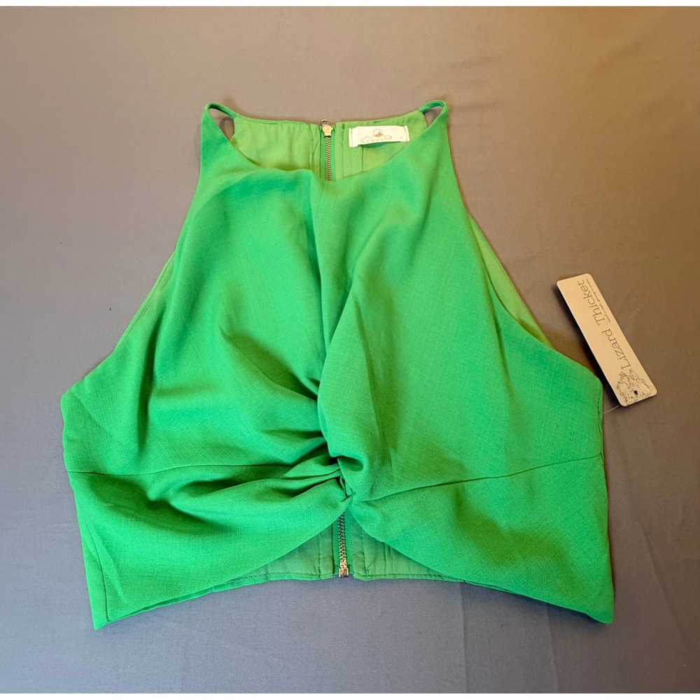 Lizard Thicket‎ Kelly Green Twist Front Halter Crop Top NWT Size Small